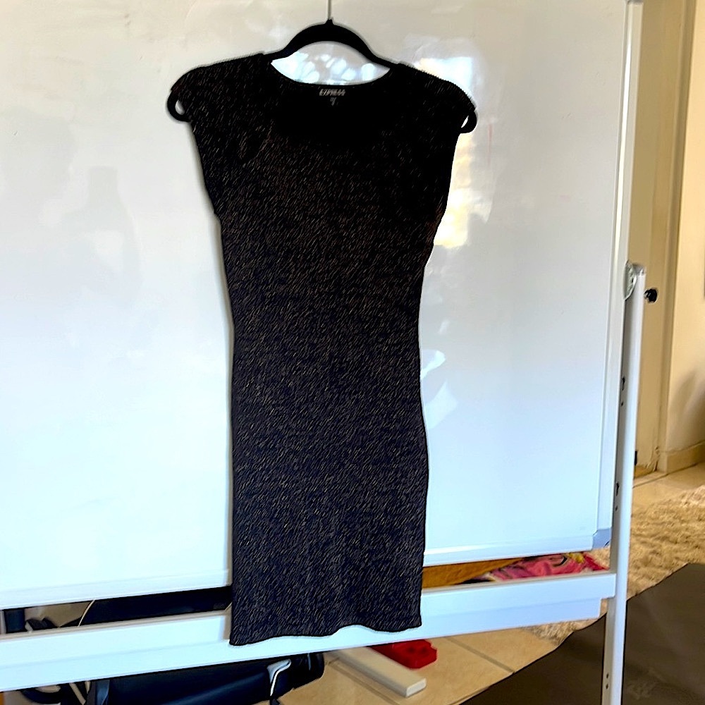 Black elastic party dress classy form fitting Express